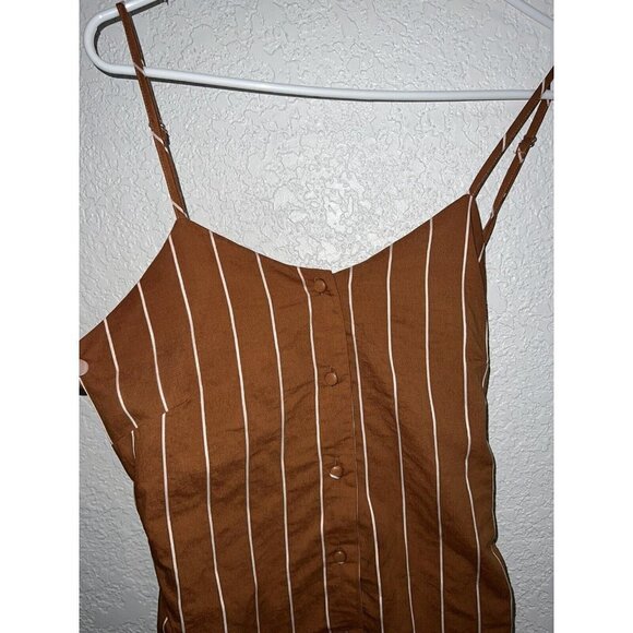 All:row Rust Orange Brown Spaghetti Strap Dress midi sz Large  White Striped 1B - Picture 2 of 11